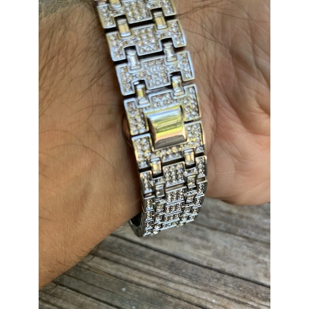 Silver Iced out bust down watch Mens simulated diamonds Stainless Steel